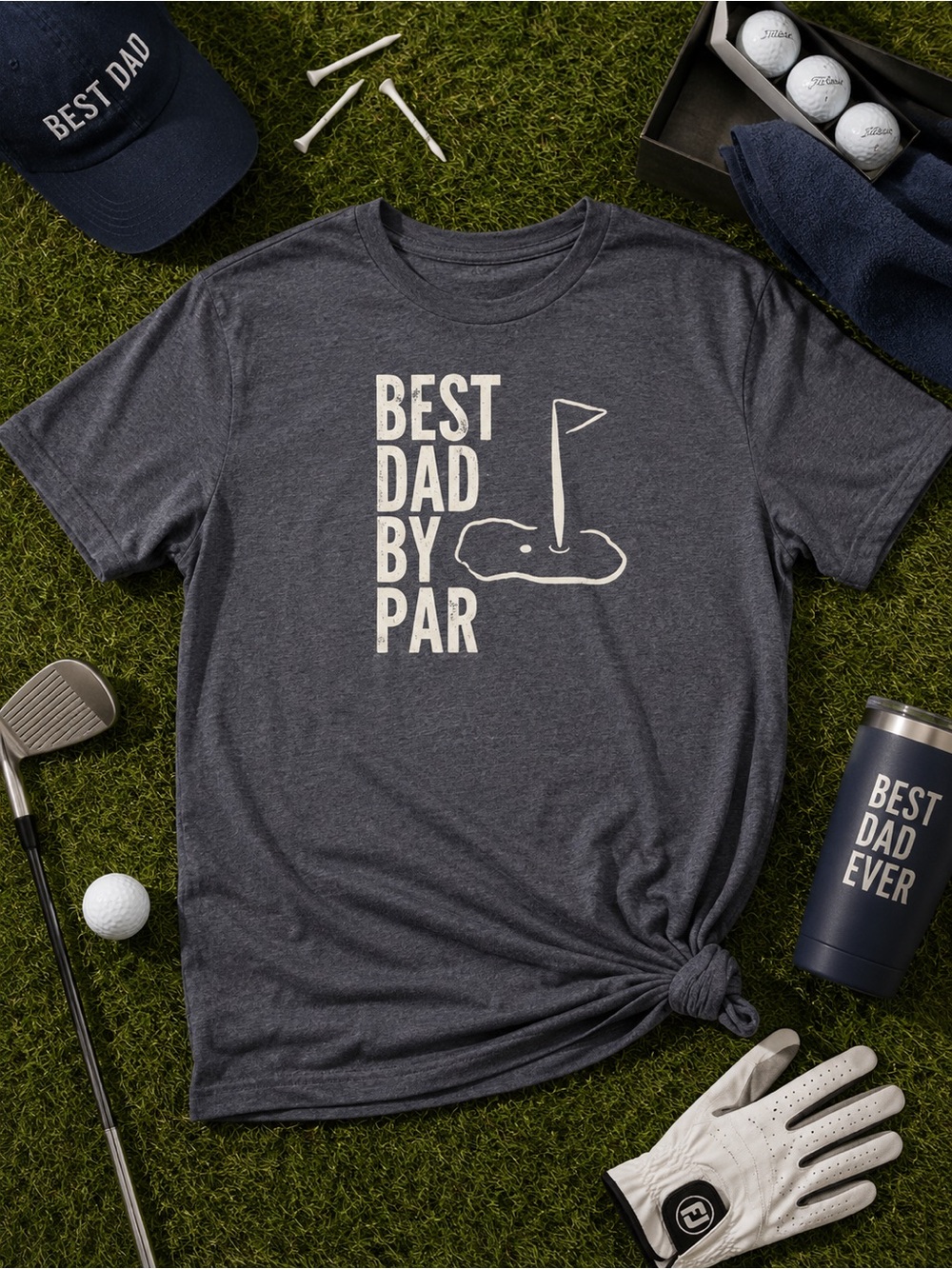 Best Dad By Par Golf Dad Joke Graphic Tee Blue Sz XL
